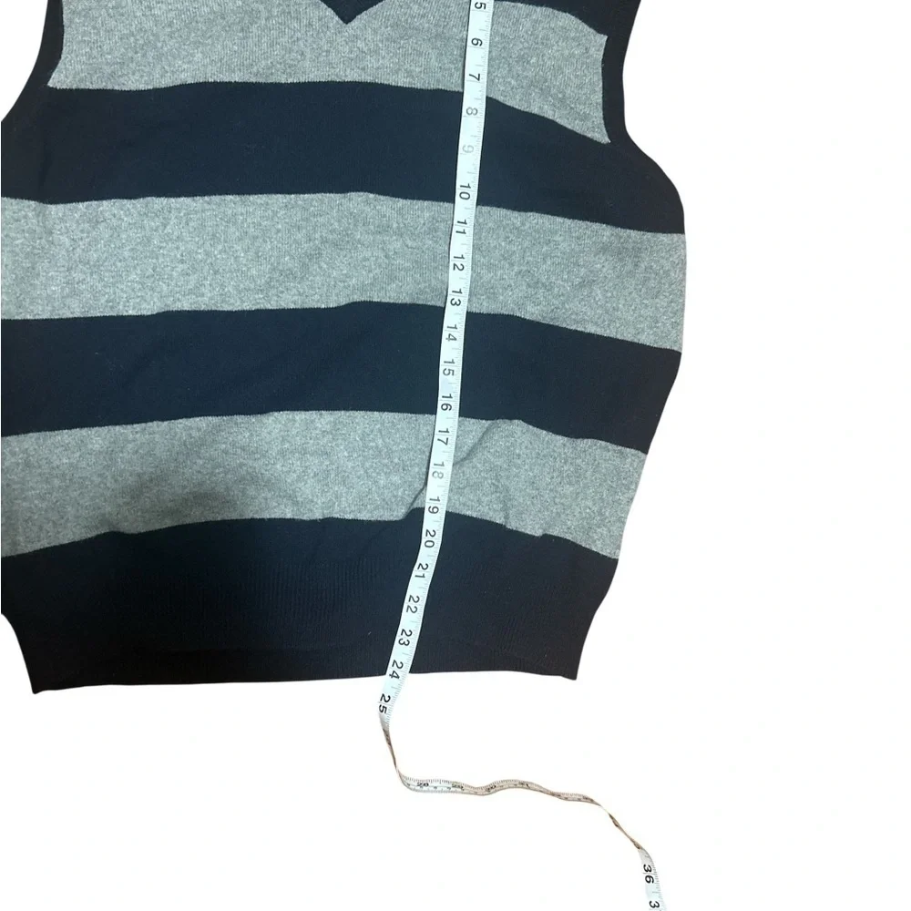 J.Crew Navy Gray Striped Sweater Vest Mens L Preppy Cotton Cashmere